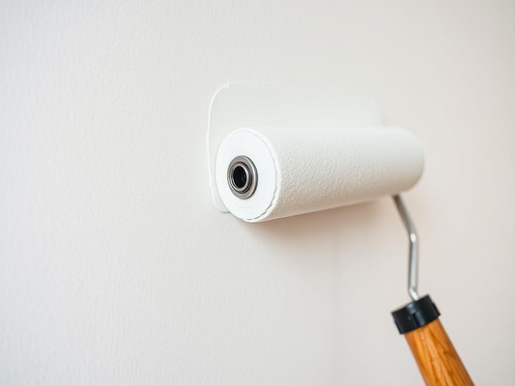 Rouleau de peinture posant une bordure nette sur un mur blanc